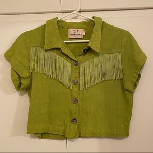 Fringe Cowboy Button Collar Crop Top by Fashion Brand Company Iridescent Buttons